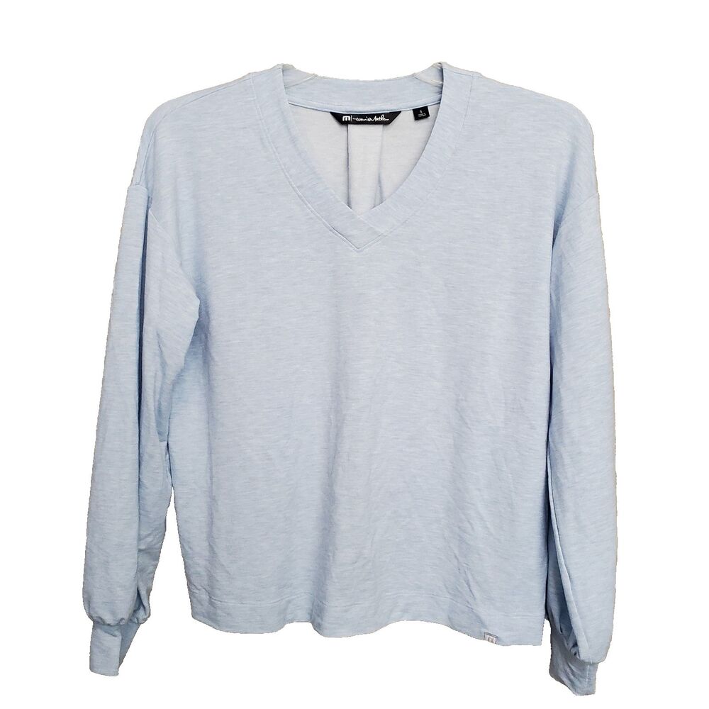 Travis Mathew Women's Long Weekend V-Neck Pullover Blue Drop Shoulder Size Small